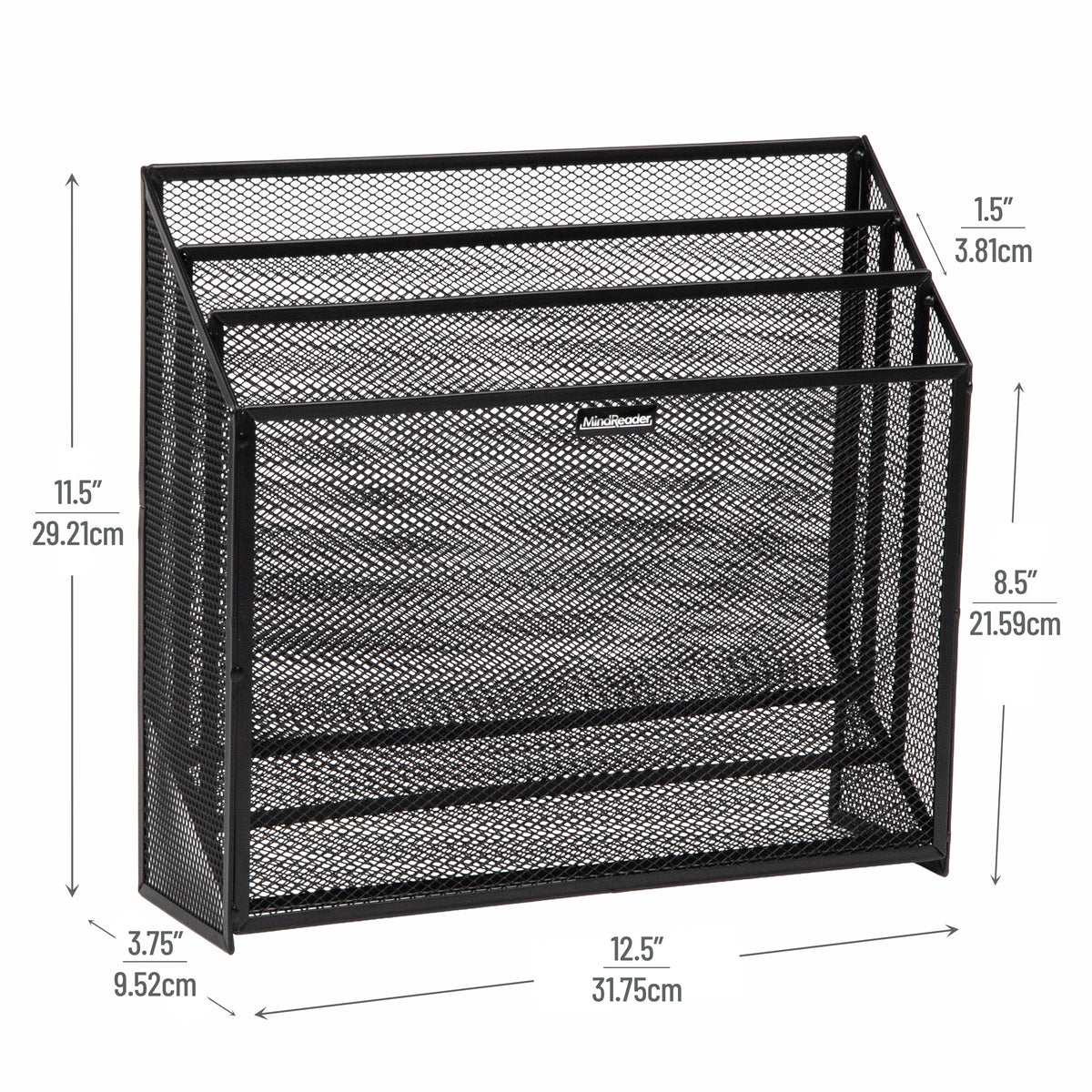 Mind Reader Vertical File Storage, Desktop Organizer, Workspace, Office, Metal Mesh, 12.5"L x 3.75"W x 11.5"H
