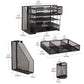 Mind Reader Mesh Desk Organizer, 4 Trays, 1 Drawer, File Holder, 2 Pen Cups, Office Desktop Organizer, Metal Mesh, Black
