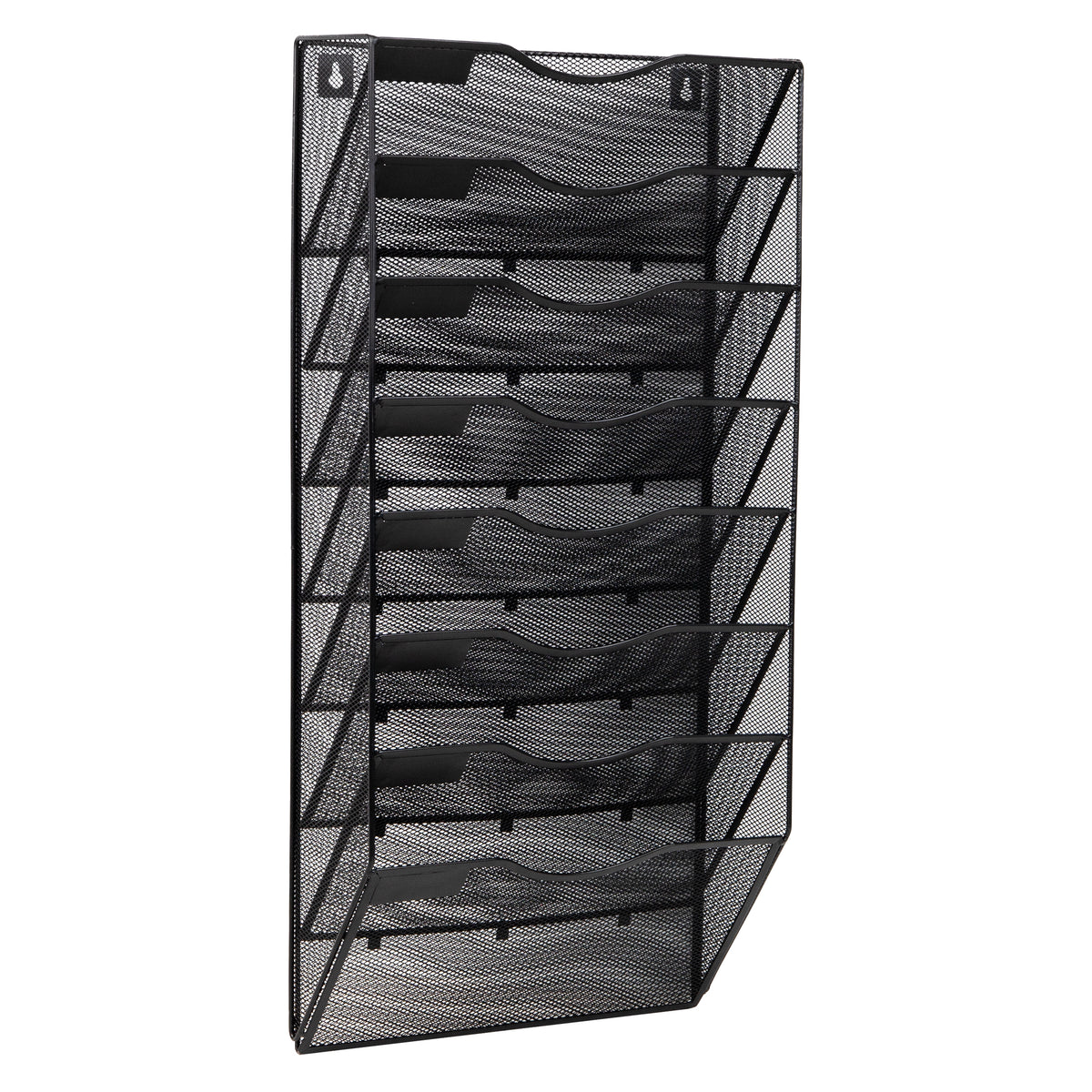 Mind Reader Wall File Organizer, 8 Pocket Hanging Document Rack, Office Wall Mount, Metal Mesh, Black
