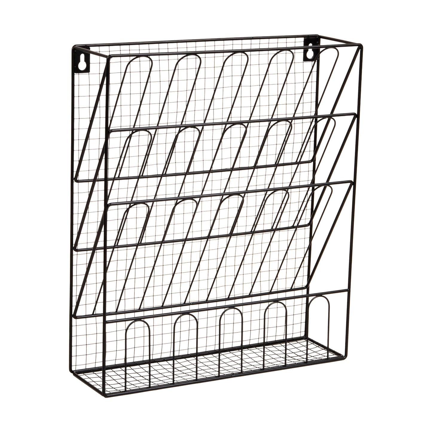 Mind Reader Metal Wire File Organizer, 3-Tier Vertical Document Holder with Storage Basket, Wall Mount or Desktop Organizer, Metal, Black