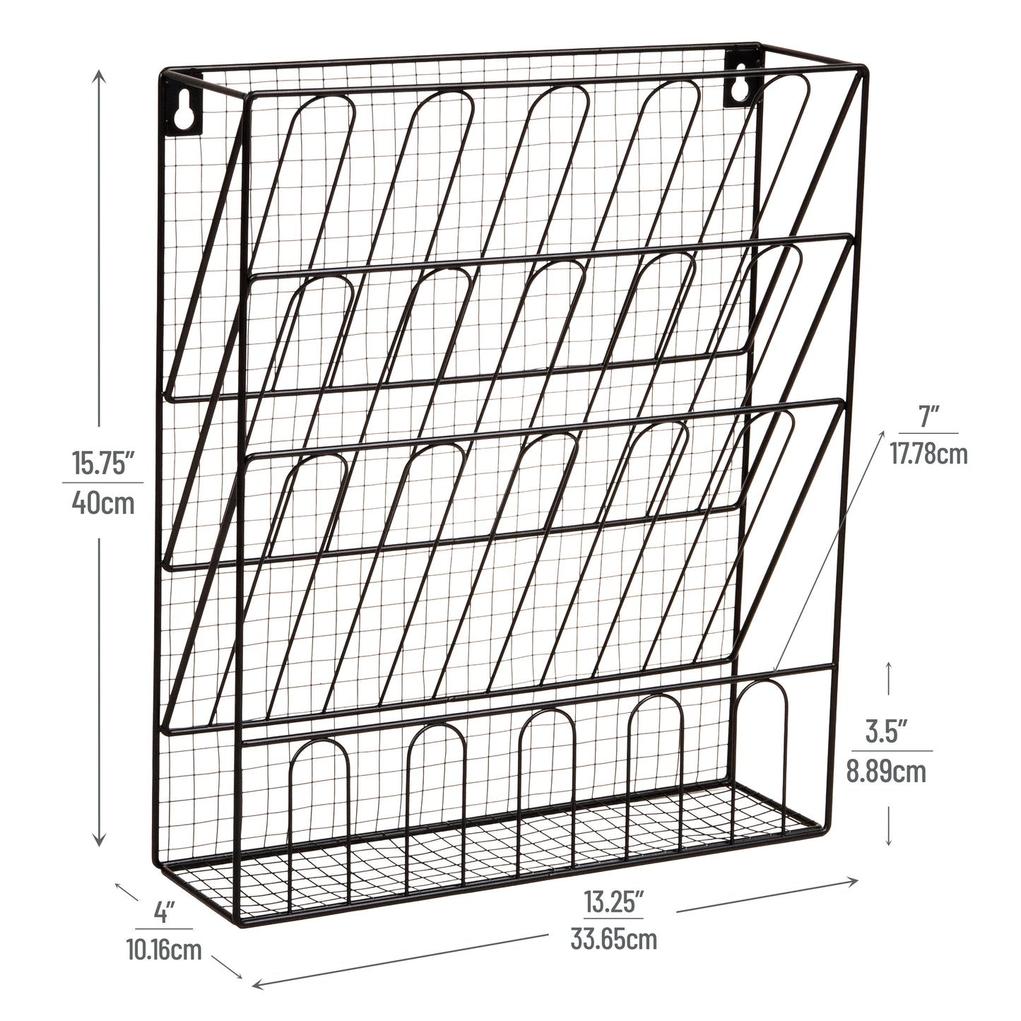 Mind Reader Metal Wire File Organizer, 3-Tier Vertical Document Holder with Storage Basket, Wall Mount or Desktop Organizer, Metal, Black