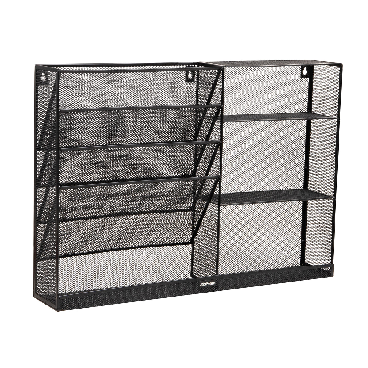 Mind Reader 4-Tier Vertical File Storage and Shelves, Desktop Organizer, Wall Mount, Office, Metal Mesh, 22.5"L x 4"W x 16"H, Black