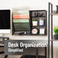 Mind Reader 4-Tier Vertical File Storage and Shelves, Desktop Organizer, Wall Mount, Office, Metal Mesh, 22.5"L x 4"W x 16"H, Black