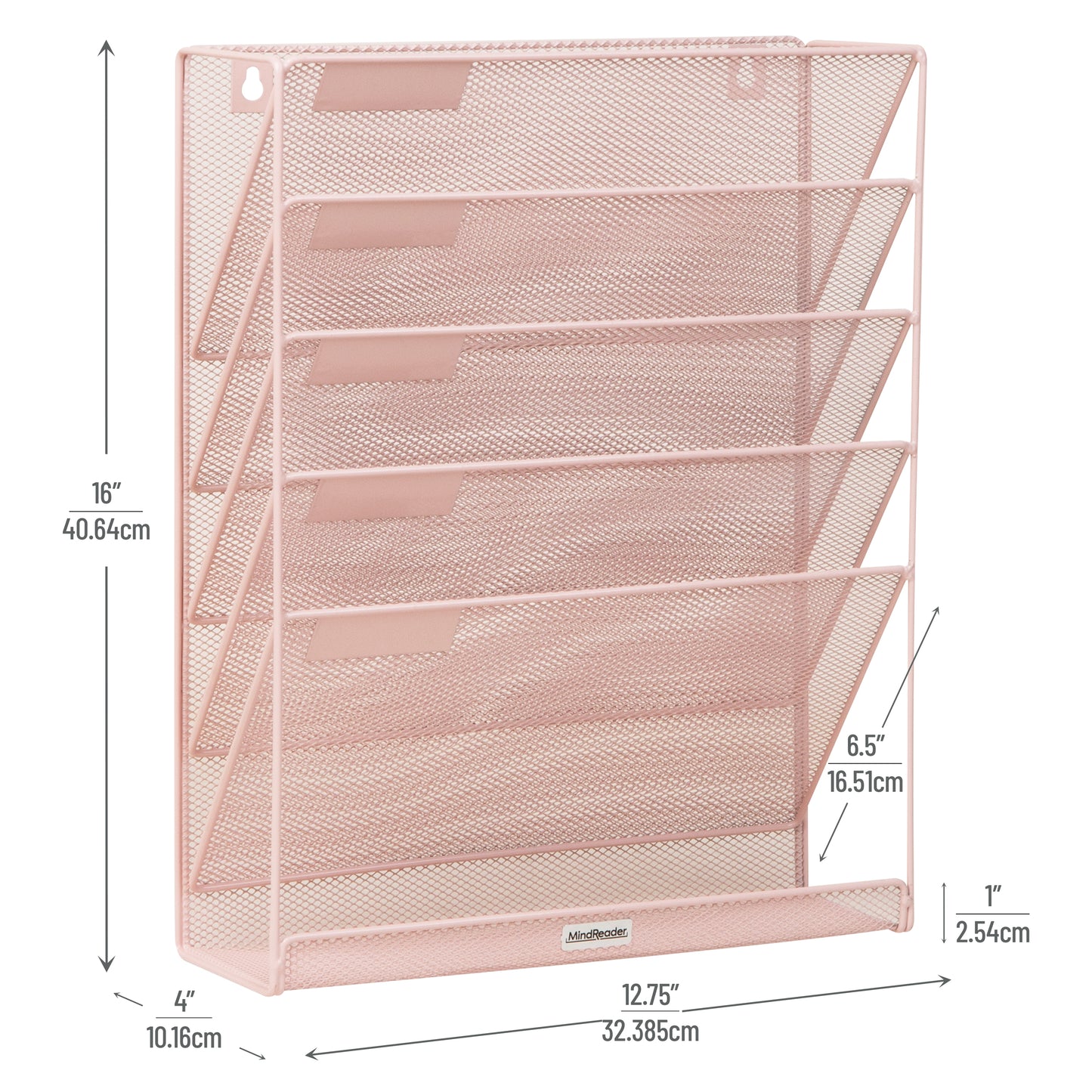 Mind Reader 5-Tier Vertical File Storage, Desktop Organizer, Wall Mount, Office, Metal Mesh, 12.75"L x 4"W x 16"H