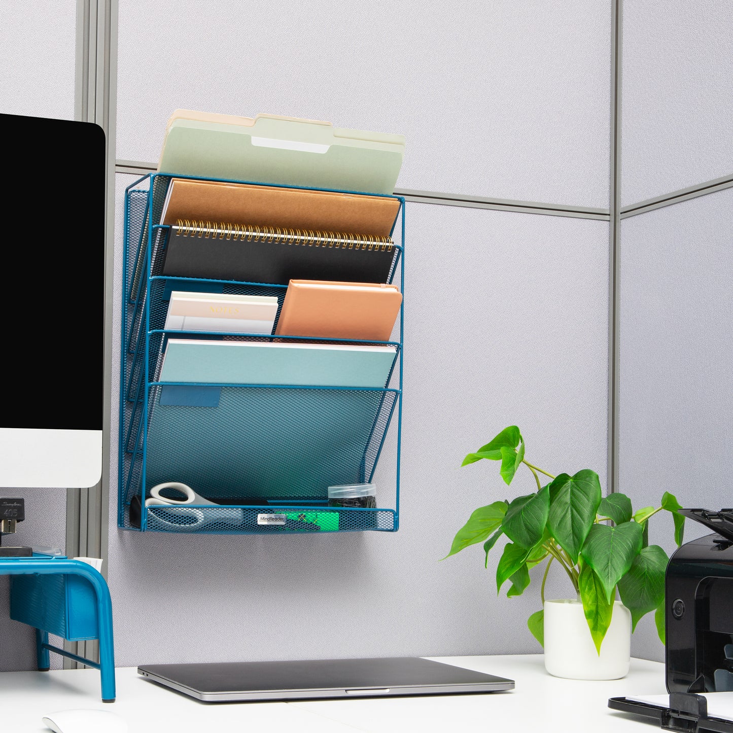 Mind Reader 5-Tier Vertical File Storage, Desktop Organizer, Wall Mount, Office, Metal Mesh, 12.75"L x 4"W x 16"H