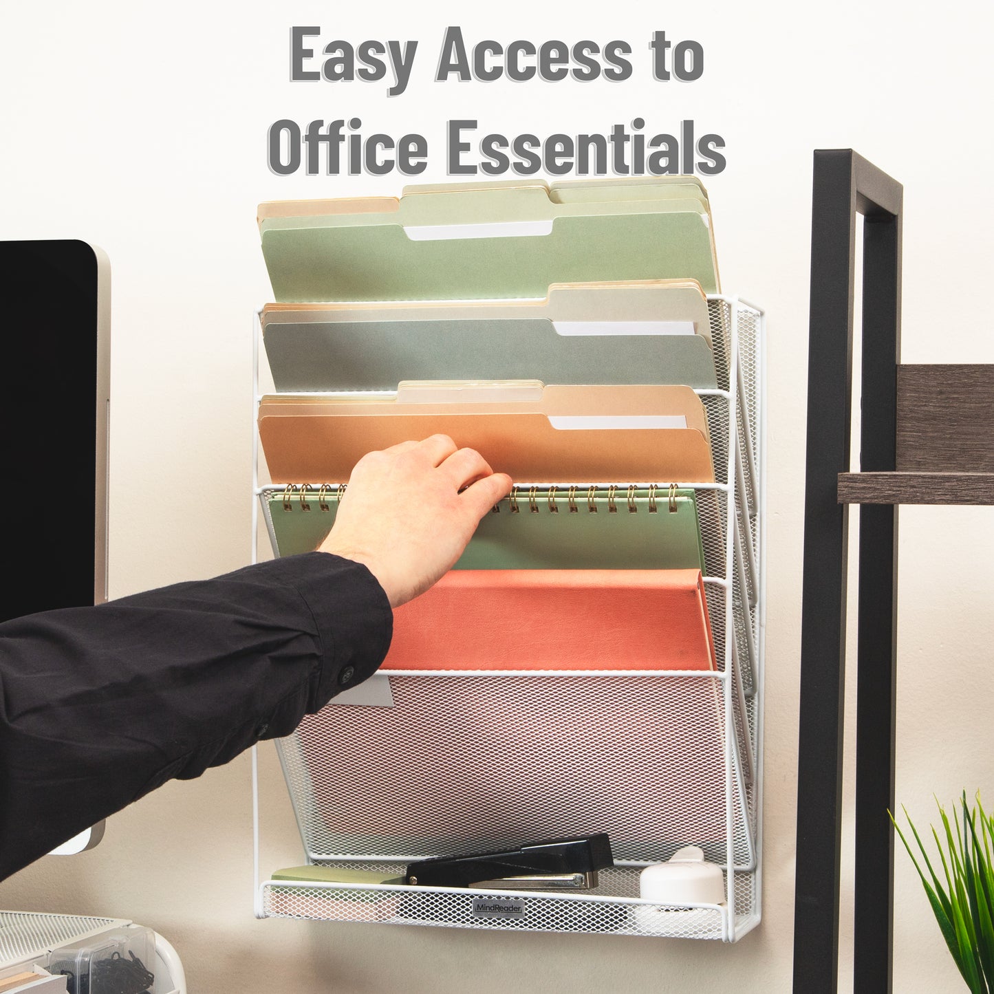 Mind Reader 5-Tier Vertical File Storage, Desktop Organizer, Wall Mount, Office, Metal Mesh, 12.75"L x 4"W x 16"H