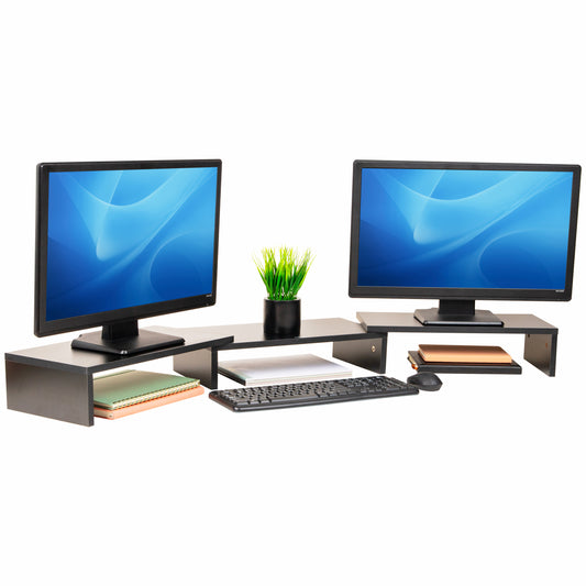 Mind Reader Dual Monitor Stand, Adjustable MDF Desktop Riser for Laptop, Monitor, TV, Expands to 51.25" Wide, Office or Home