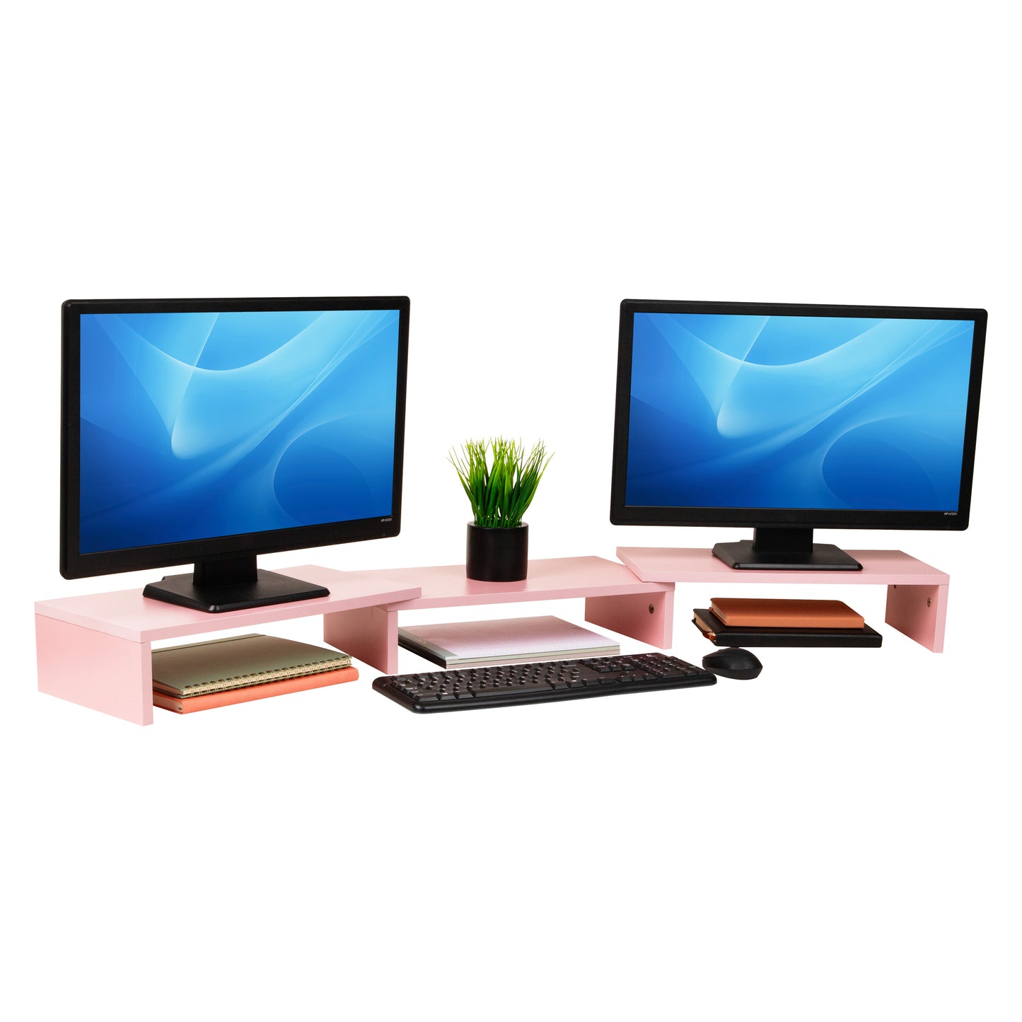Mind Reader Dual Monitor Stand, Adjustable MDF Desktop Riser for Laptop, Monitor, TV, Expands to 51.25" Wide, Office or Home