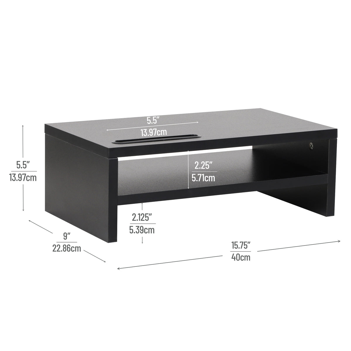 Mind Reader Monitor Stand with Phone Slot and Storage Shelf, Desktop Riser, 88 lb Capacity, MDF Wood, Black