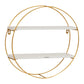 Mind Reader Floating Round Wall Shelves, Gold Metal Frame with Dual White Display Shelves, Decorative Wall-Mounted Organizer for Living Room, Office, or Bathroom, Metal. MDF, White