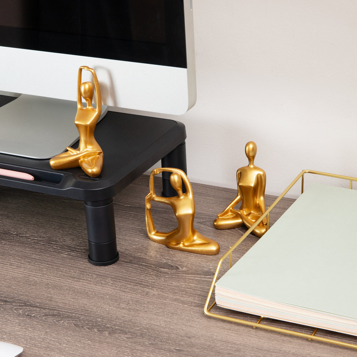 Mind Reader Yoga Figurine Set, Meditation Statues for Home, Office, or Studio Decor, Elegant Mindful Gift, Resin, 2.75"L x 2.25"W x 4.75"H, Set of 3, Gold