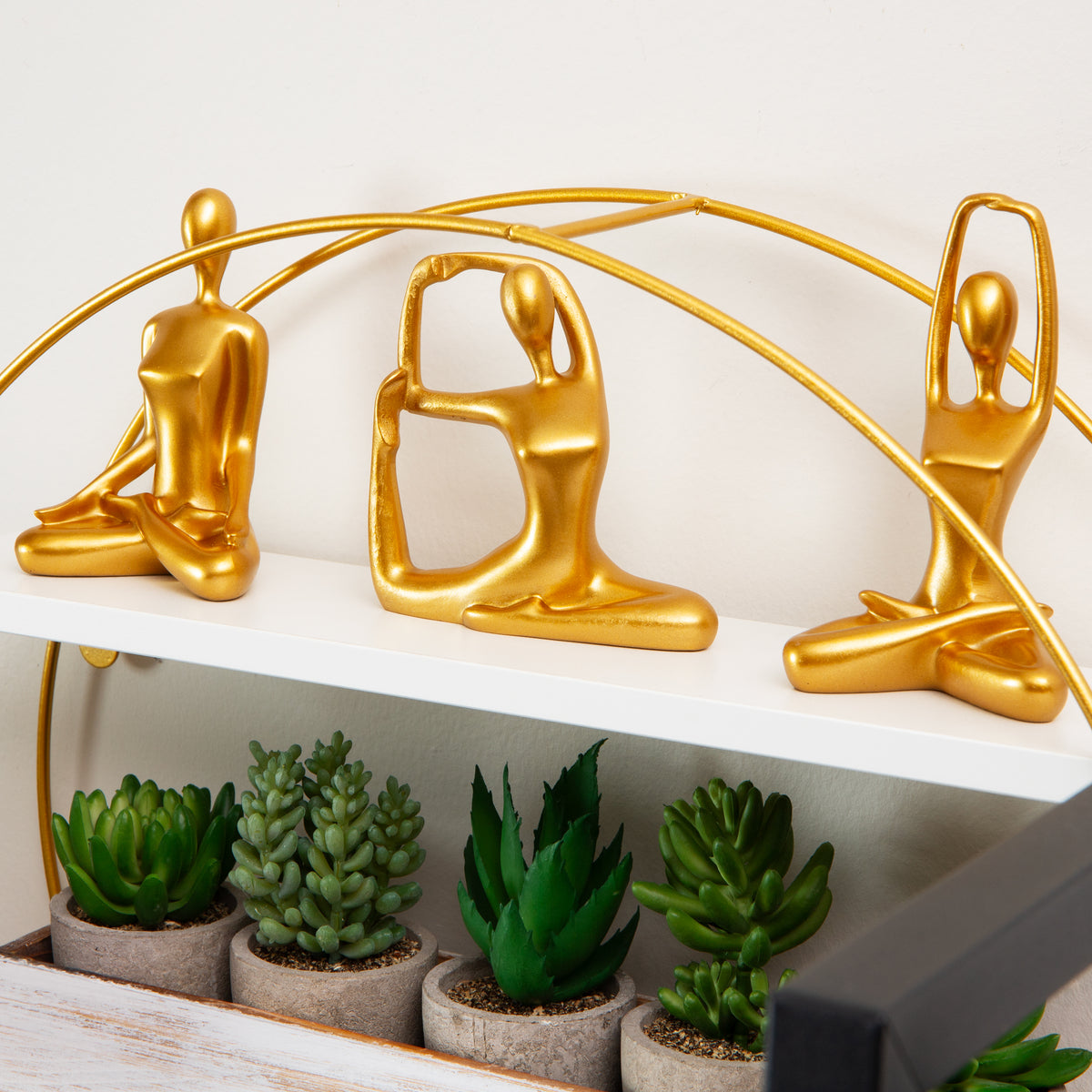 Mind Reader Yoga Figurine Set, Meditation Statues for Home, Office, or Studio Decor, Elegant Mindful Gift, Resin, 2.75"L x 2.25"W x 4.75"H, Set of 3, Gold