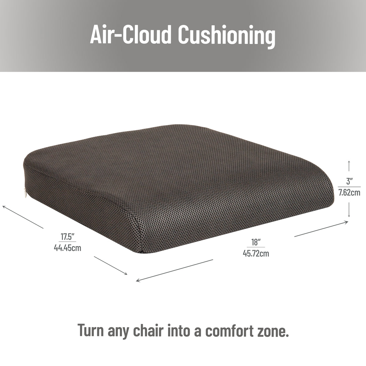 Mind Reader Memory Foam Seat Cushion, Ergonomic Pressure Relief for Office, Car, and More, Relieves Hip, Tailbone, Coccyx & Sciatica Pain, 18"L x 17.5"W x 3"H, Black