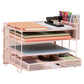 Mind Reader Mesh Desk Organizer, 3 Trays, 1 Drawer, 2 Pen Holders, Office Desktop Organizer, Metal Mesh, Pink