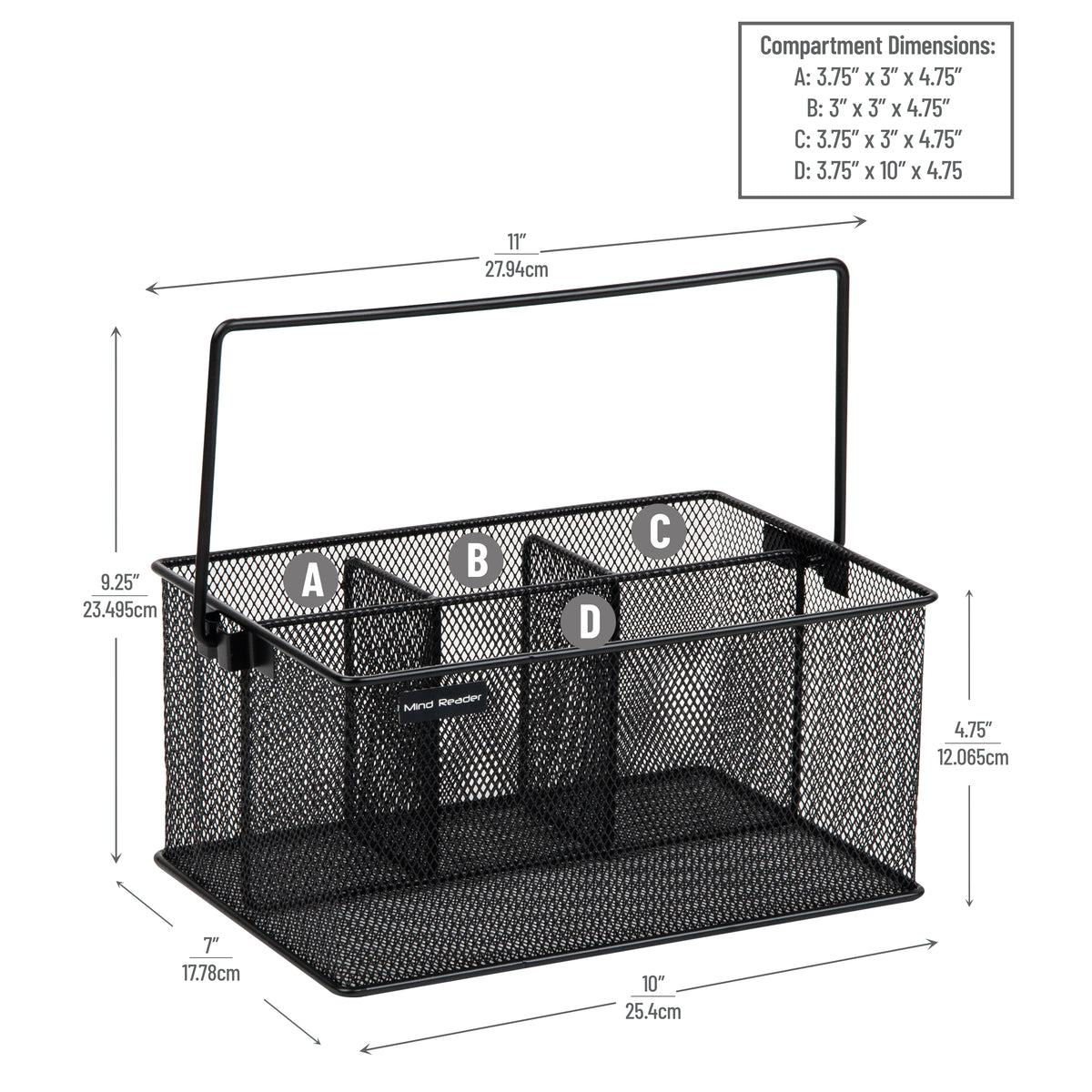 Mind Reader Multi-purpose Storage Caddy, Desktop Organizer, Cutlery Holder, Metal Mesh