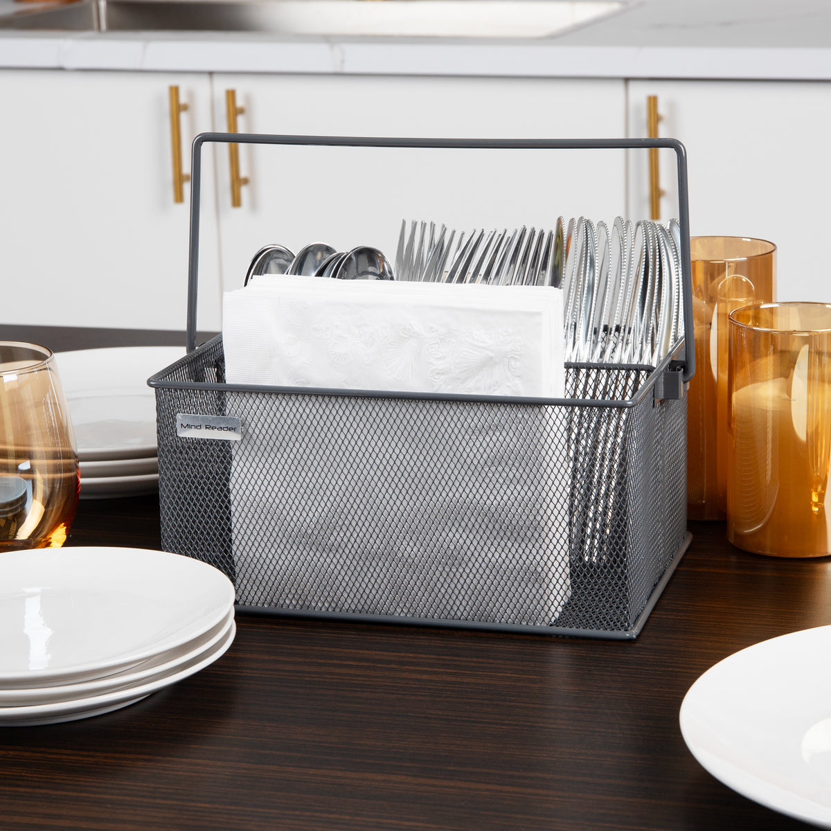 Mind Reader Multi-purpose Storage Caddy, Desktop Organizer, Cutlery Holder, Metal Mesh
