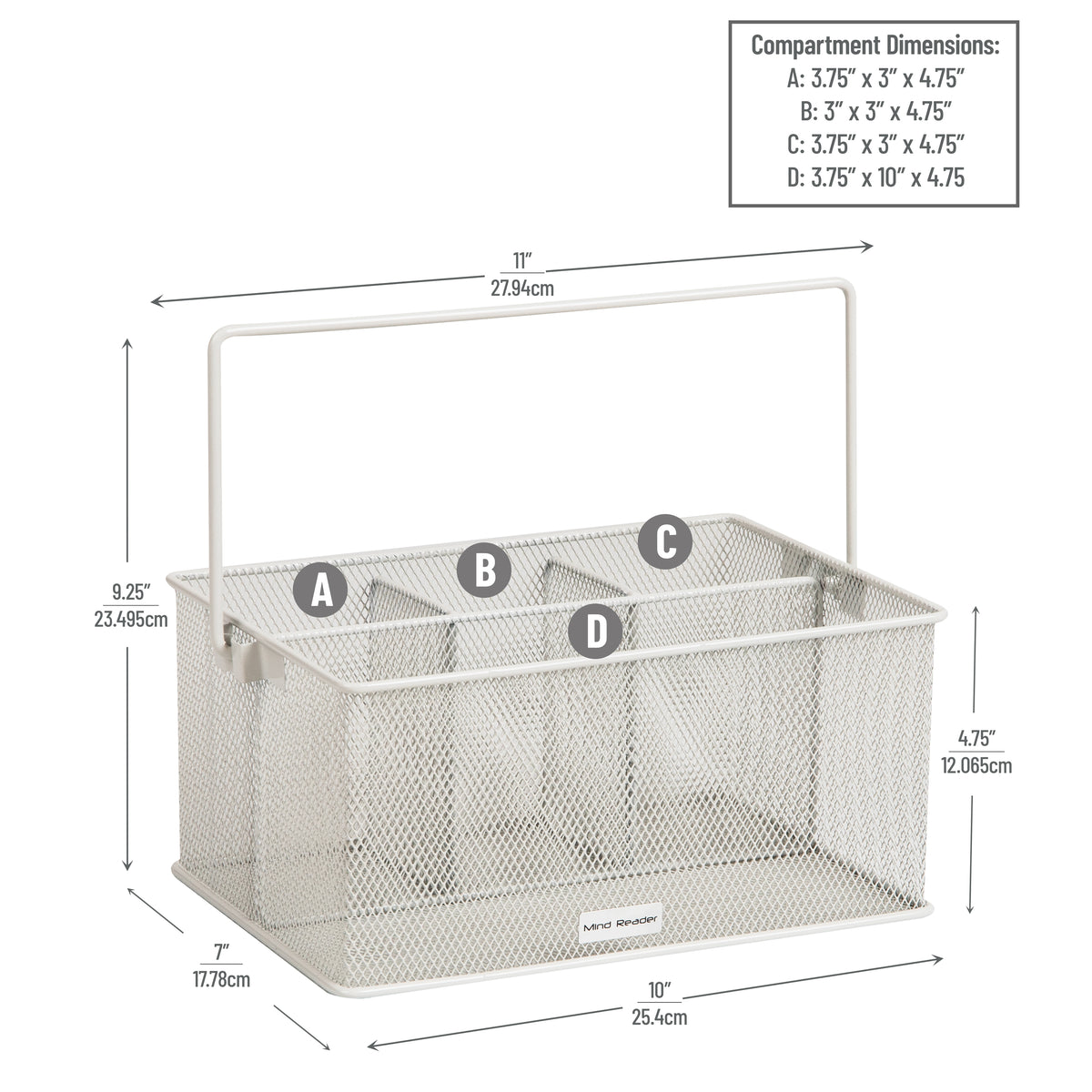 Mind Reader Multi-purpose Storage Caddy, Desktop Organizer, Cutlery Holder, Metal Mesh