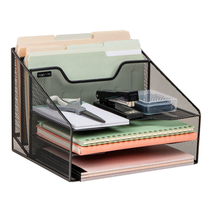 Mind Reader Desktop Organizer, Vertical File Holder, Paper Trays, Office, Metal Mesh, 12.5"L x 11.5"W x 9.5"H
