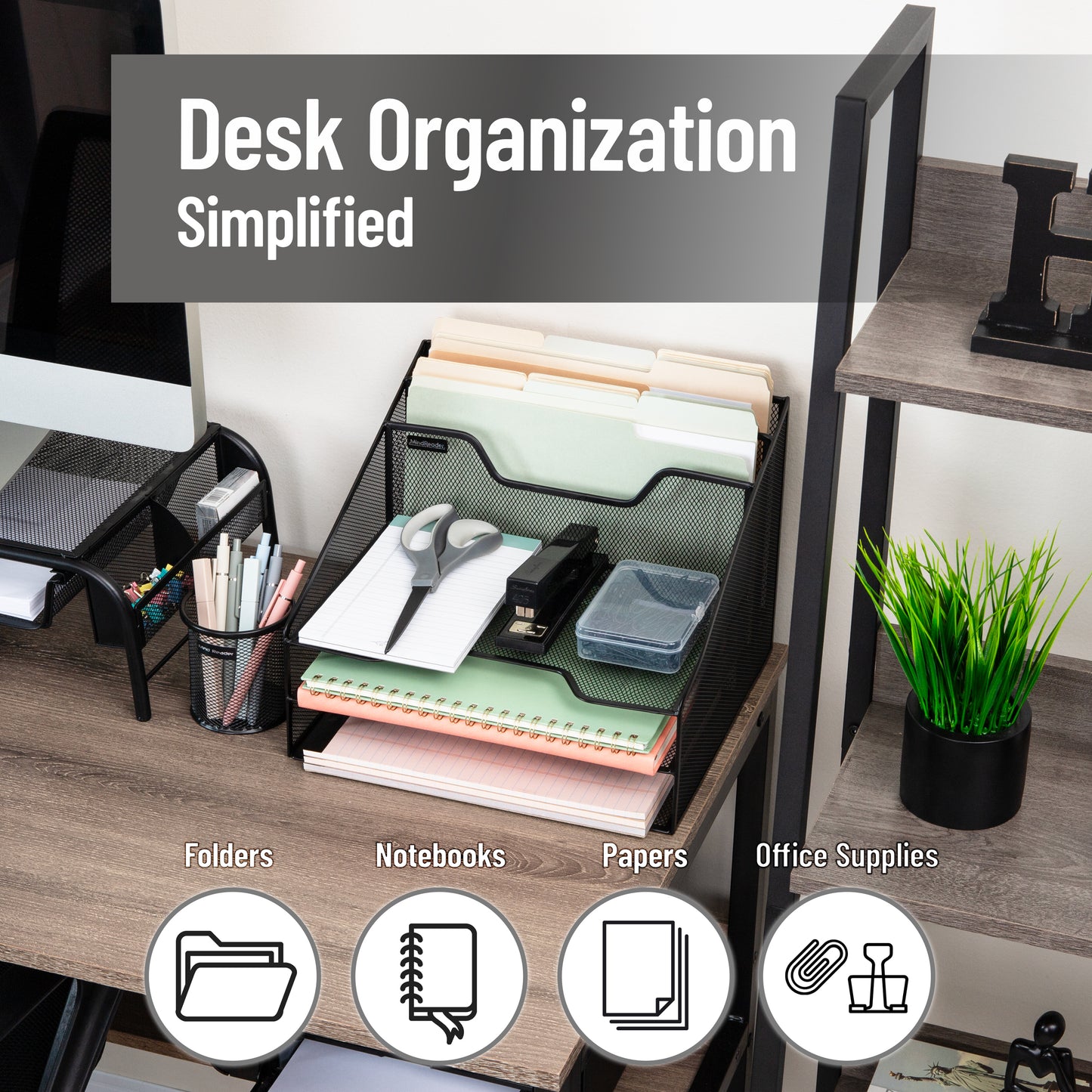 Mind Reader Desktop Organizer, Vertical File Holder, Paper Trays, Office, Metal Mesh, 12.5"L x 11.5"W x 9.5"H