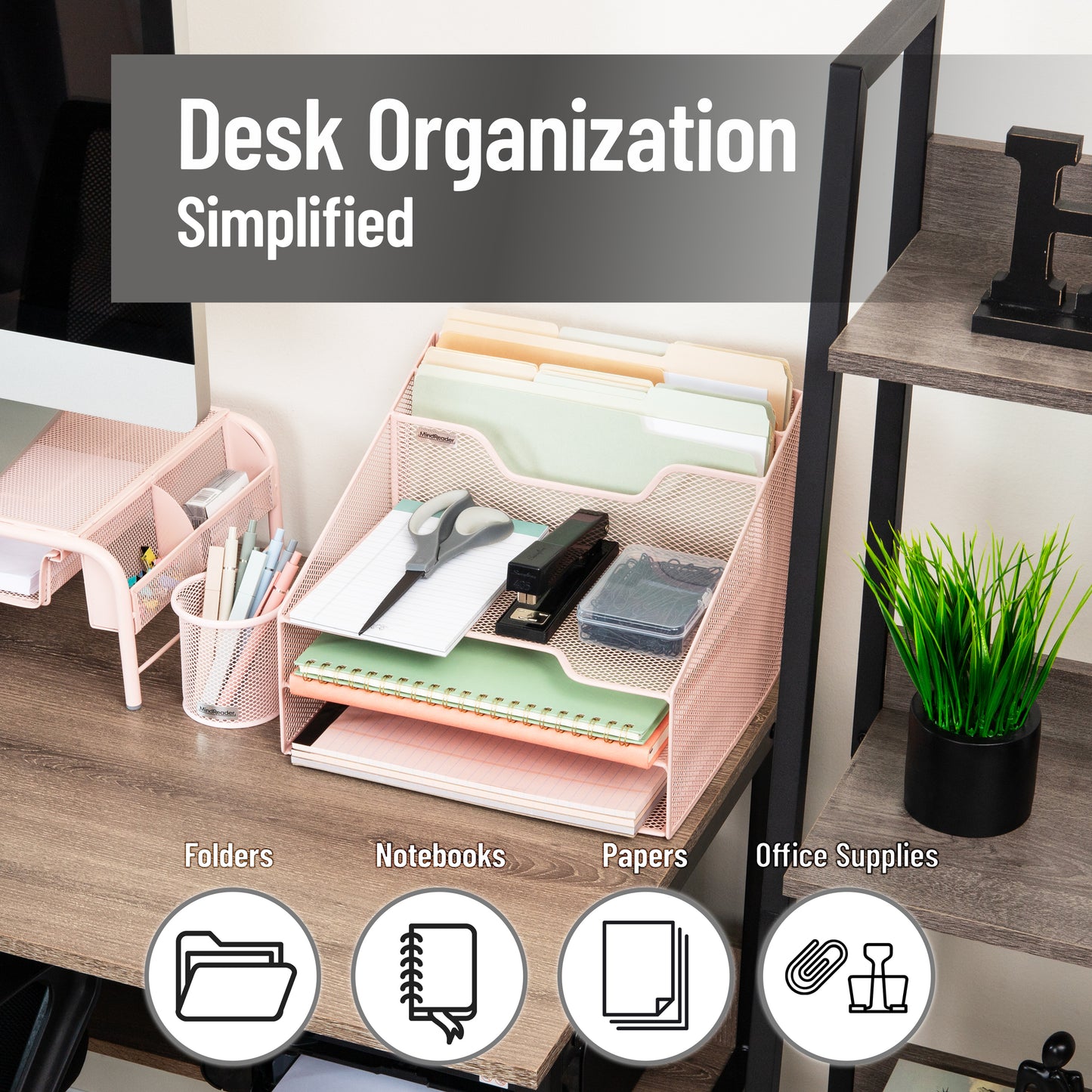 Mind Reader Desktop Organizer, Vertical File Holder, Paper Trays, Office, Metal Mesh, 12.5"L x 11.5"W x 9.5"H