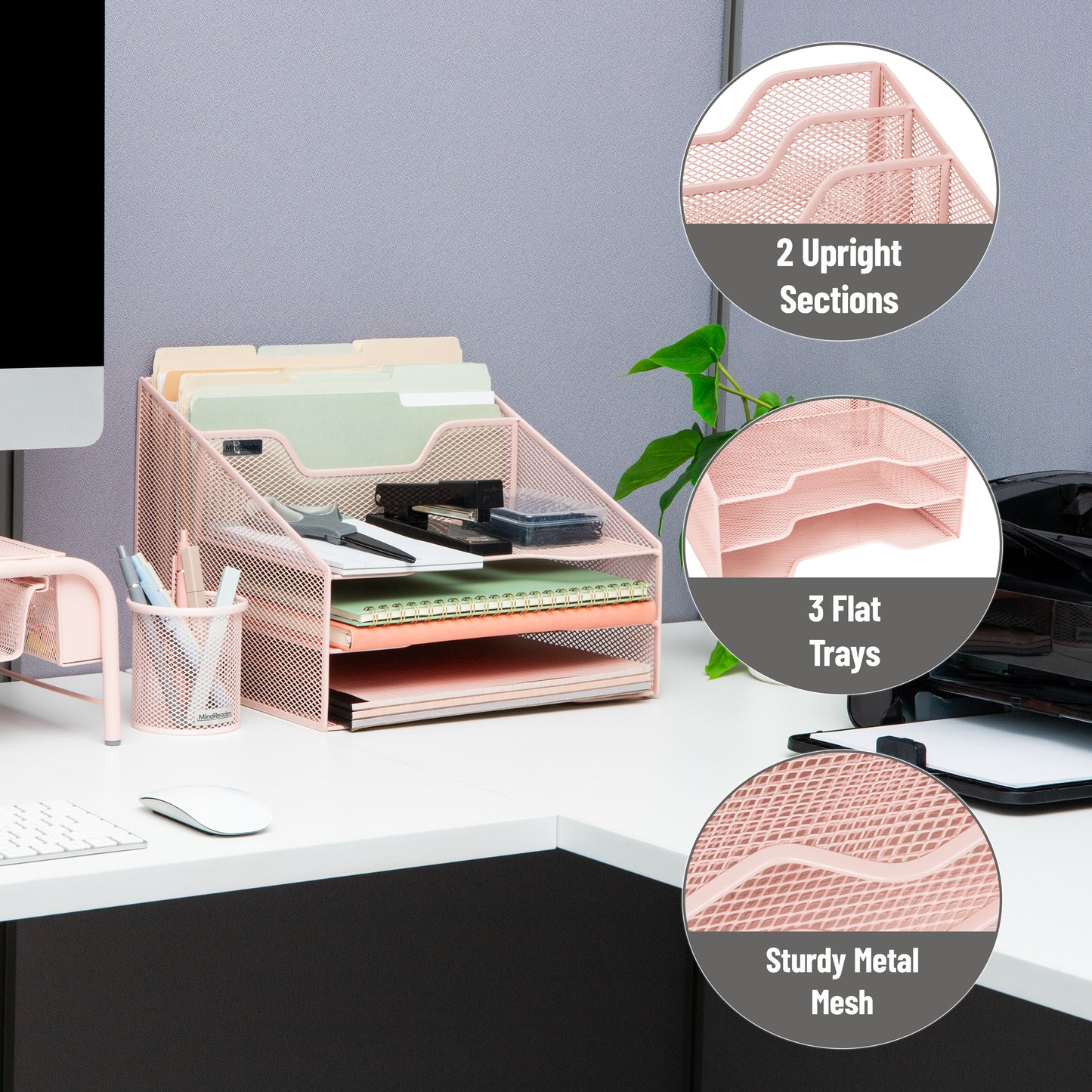 Mind Reader Desktop Organizer, Vertical File Holder, Paper Trays, Office, Metal Mesh, 12.5"L x 11.5"W x 9.5"H