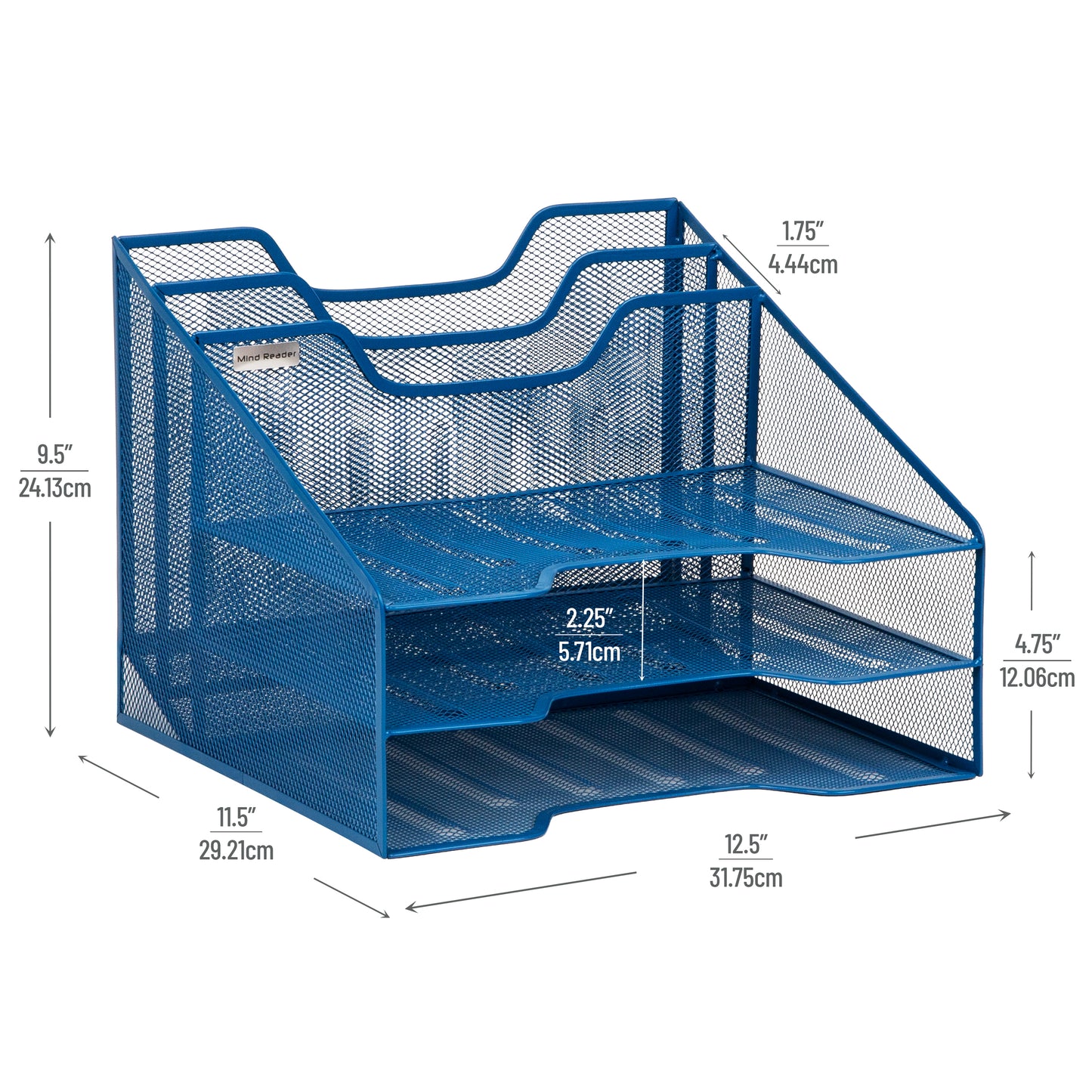 Mind Reader Desktop Organizer, Vertical File Holder, Paper Trays, Office, Metal Mesh, 12.5"L x 11.5"W x 9.5"H