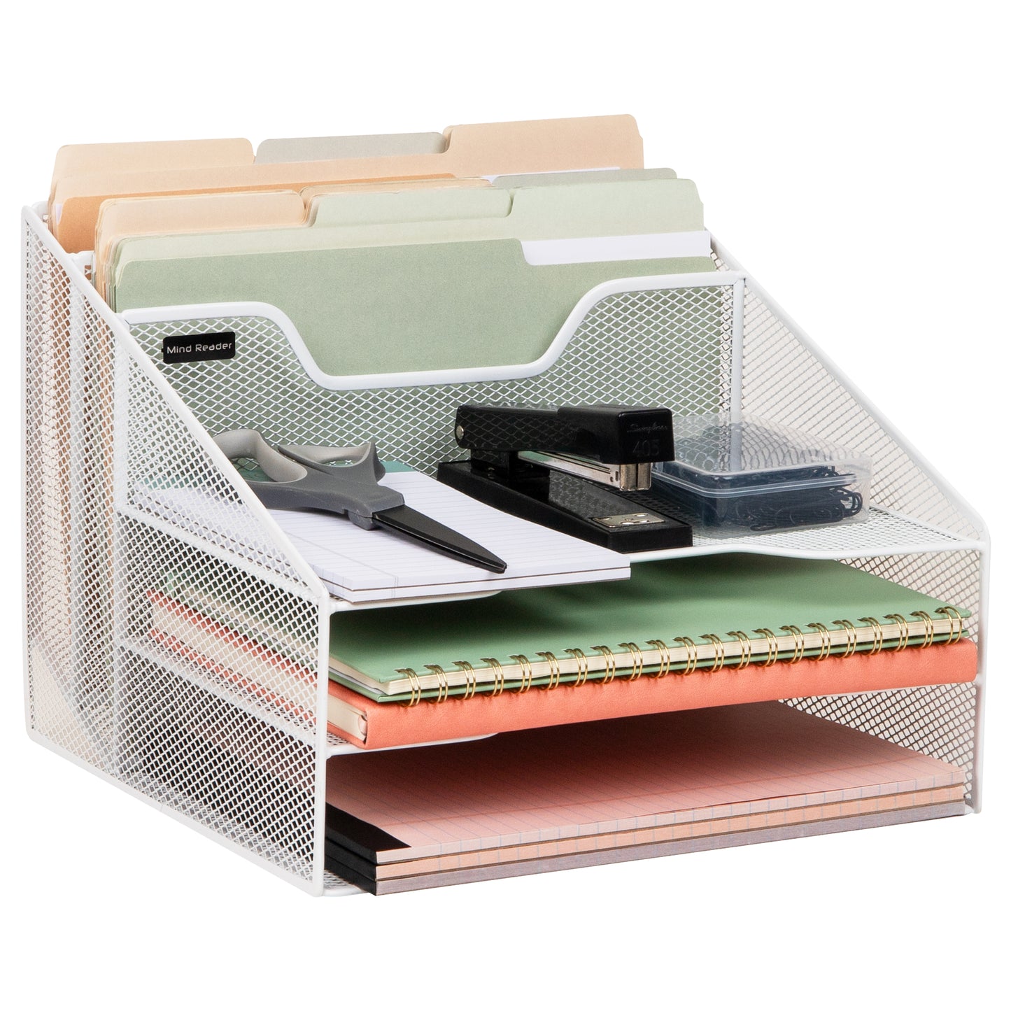 Mind Reader Desktop Organizer, Vertical File Holder, Paper Trays, Office, Metal Mesh, 12.5"L x 11.5"W x 9.5"H