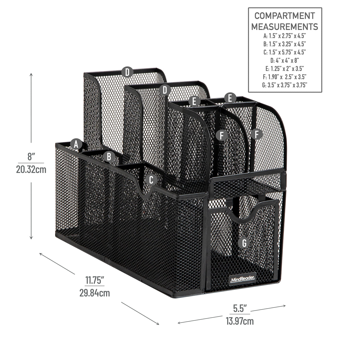 Mind Reader Countertop Organizer, Office Breakroom or Desktop Storage, 10-Compartment Caddy, Metal Mesh, Black