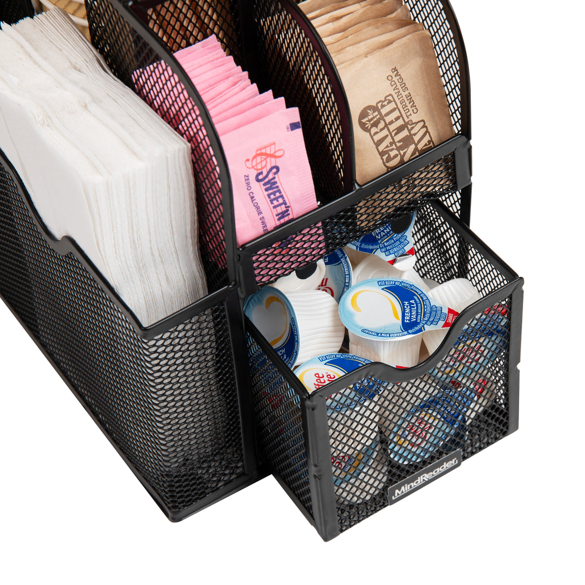 Mind Reader Countertop Organizer, Office Breakroom or Desktop Storage, 10-Compartment Caddy, Metal Mesh, Black