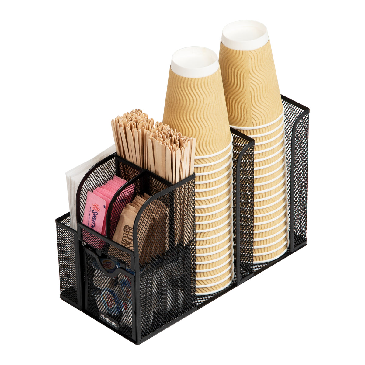 Mind Reader Countertop Organizer, Office Breakroom or Desktop Storage, 10-Compartment Caddy, Metal Mesh, Black