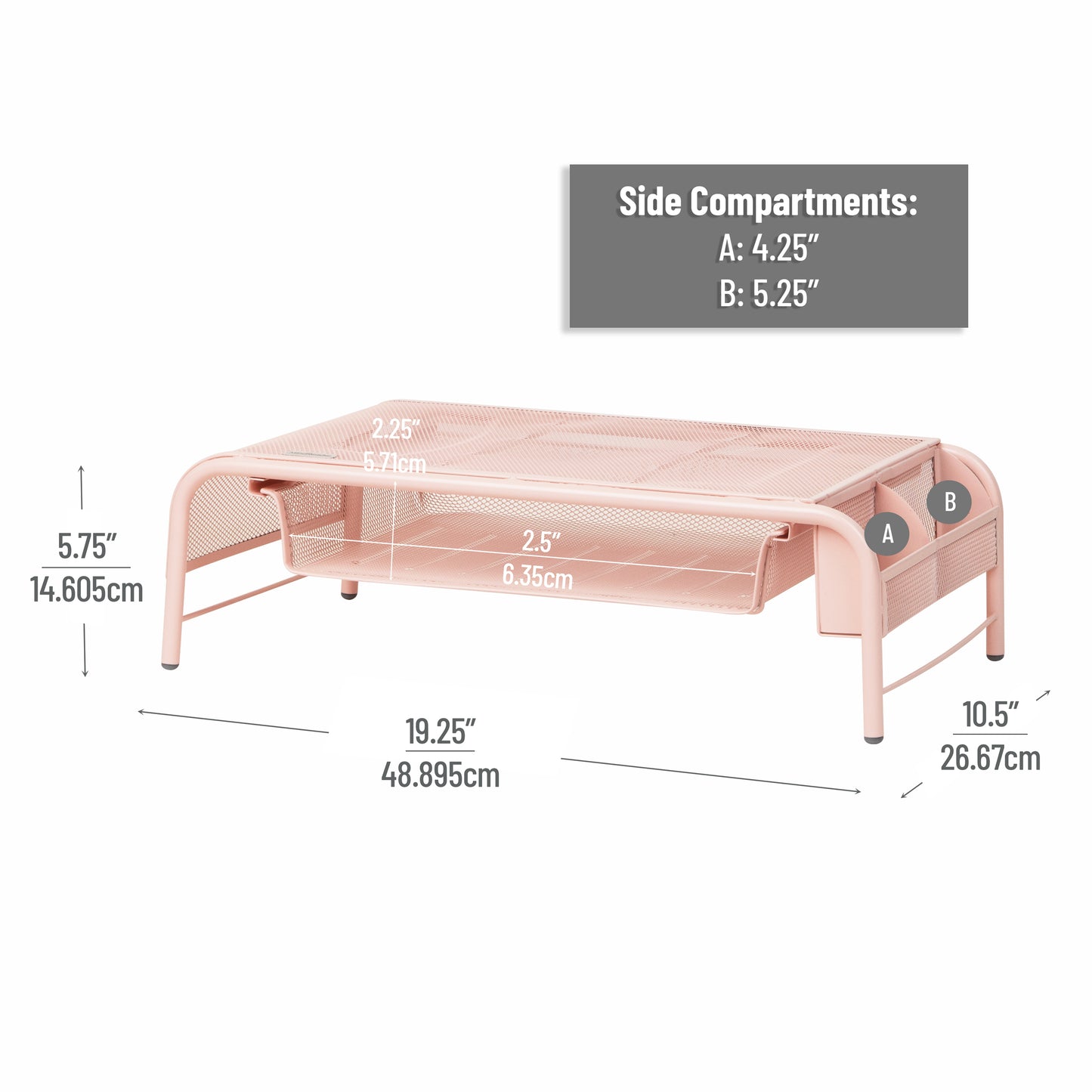Mind Reader Monitor Stand, Ventilated Laptop Riser, Paper Tray, Storage, Office, Metal Mesh