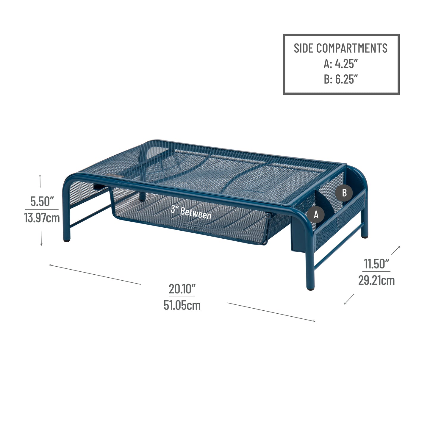 Mind Reader Monitor Stand, Ventilated Laptop Riser, Paper Tray, Storage, Office, Metal Mesh