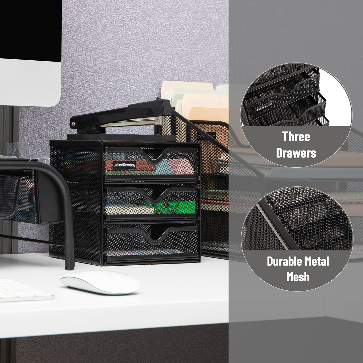 Mind Reader Desktop Accessory Storage, Desk Supplies, Organizer, Office, Metal Mesh, 6.25"L x 6.5"W x 6.5"H, Black