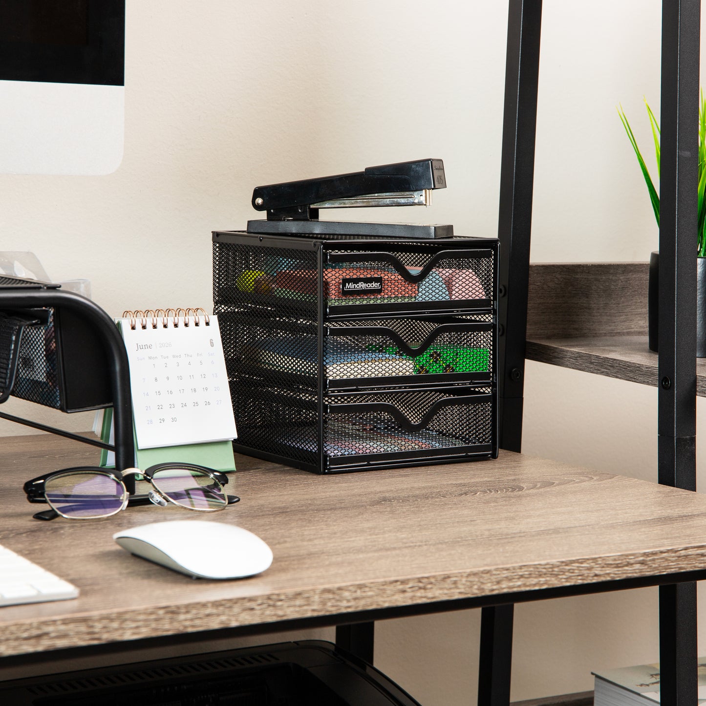 Mind Reader Desktop Accessory Storage, Desk Supplies, Organizer, Office, Metal Mesh, 6.25"L x 6.5"W x 6.5"H, Black