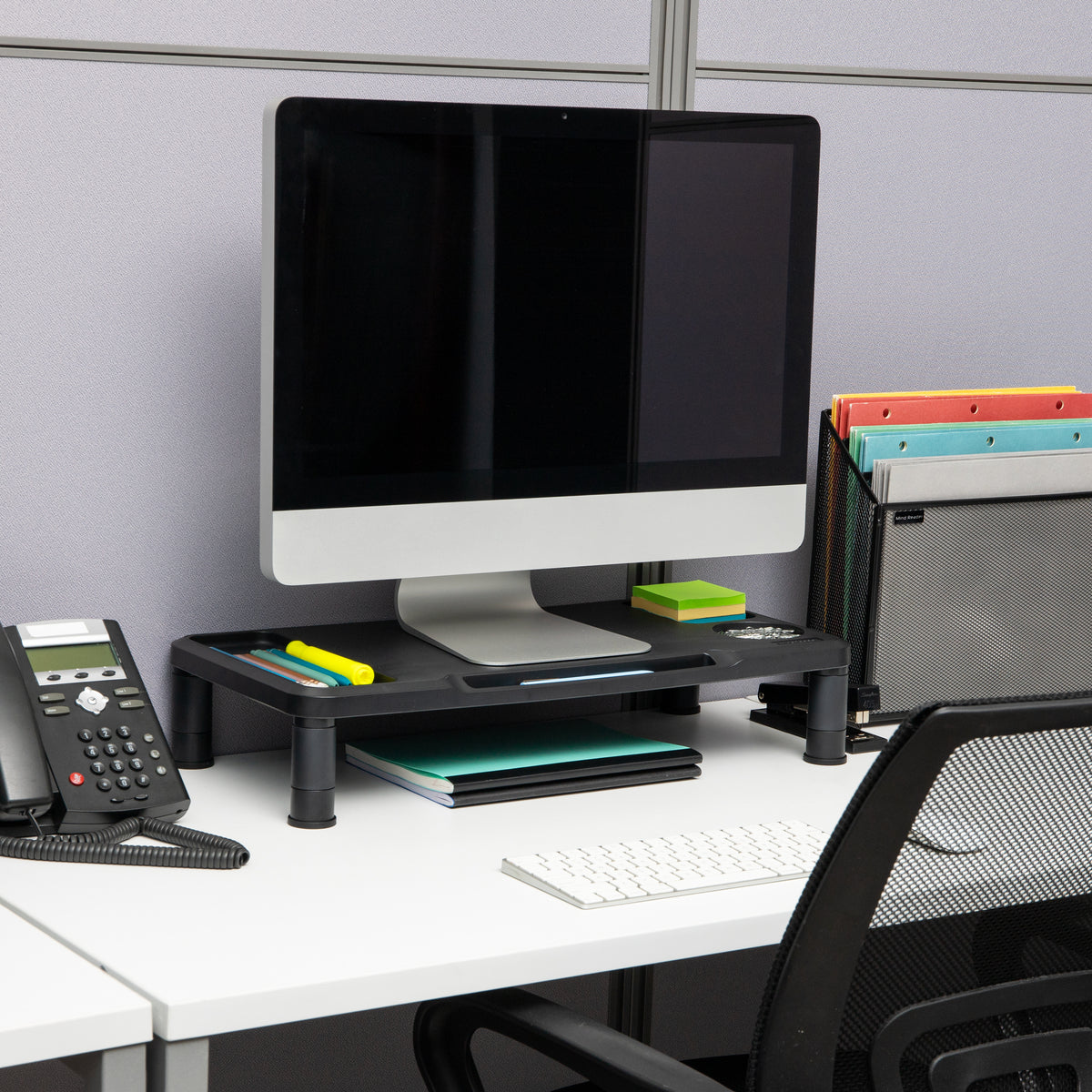 Mind Reader Monitor Stand, Laptop Riser, Desktop Organizer, Office, Plastic, 21.75"L x 10.25"W x 4.5"H, Black