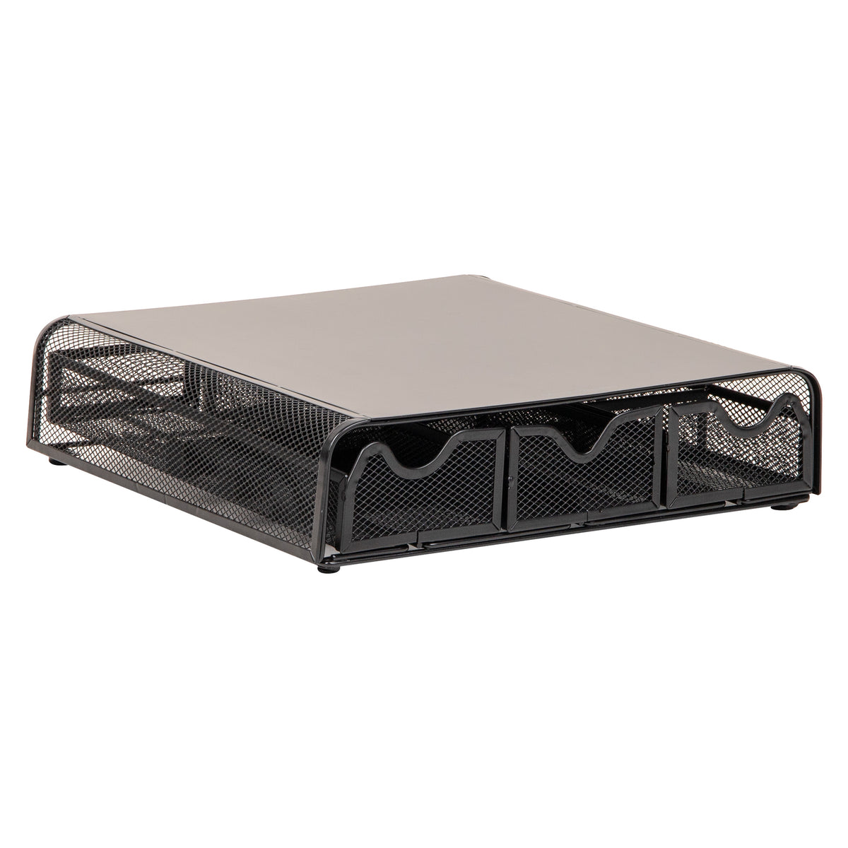 Mind Reader Monitor Stand with Drawers, Ventilated Metal Mesh Laptop Riser, Desktop Organizer with Storage, Holds up to 22 lbs, Black