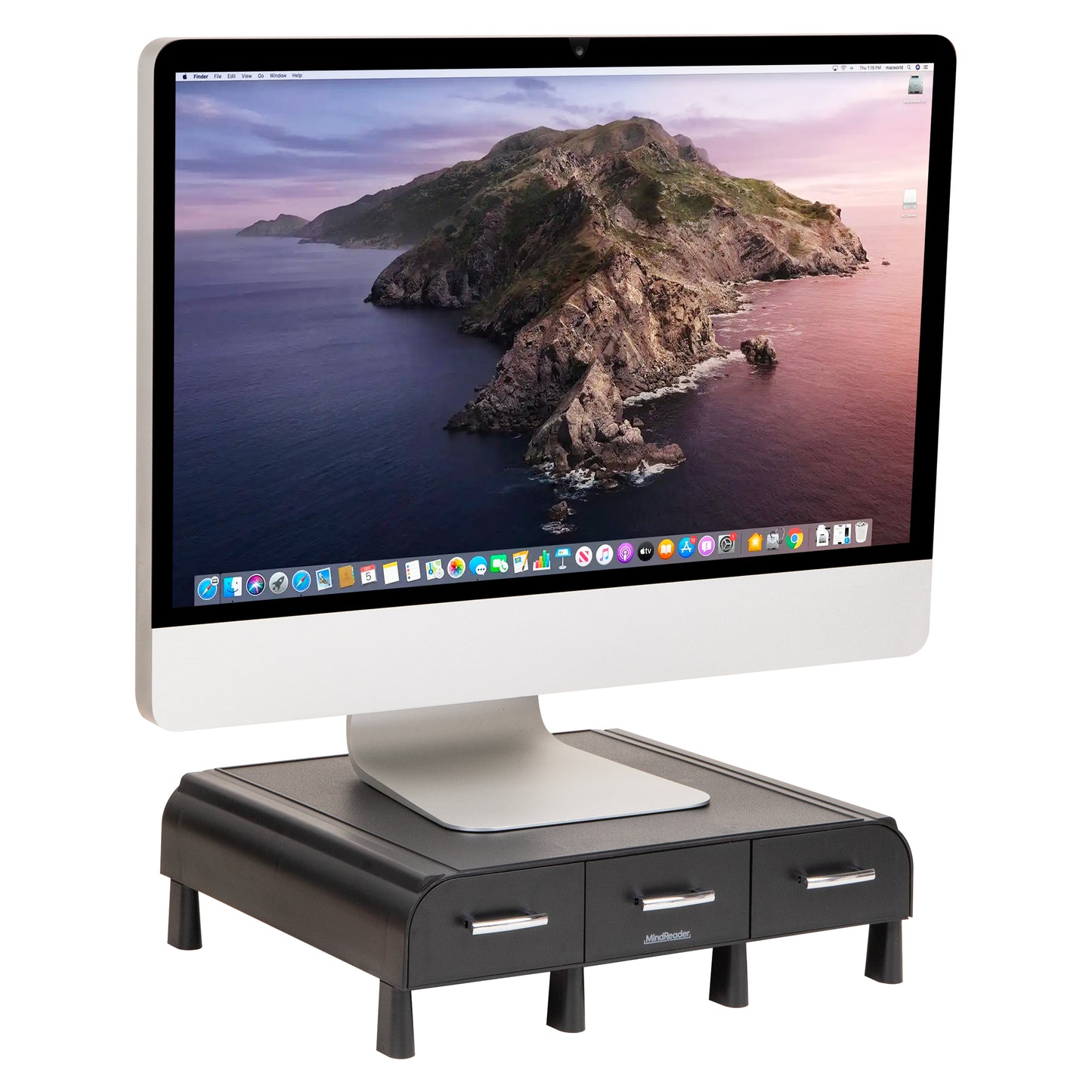 Mind Reader Monitor Stand, 3 Storage Drawers, Desktop Organizer, Riser, Office, 13.5"L x 13"W x 4"H