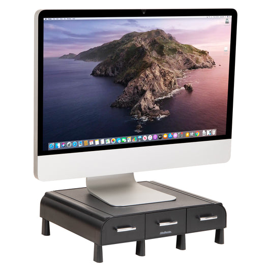 Mind Reader Monitor Stand, 3 Storage Drawers, Desktop Organizer, Riser, Office, 13.5"L x 13"W x 4"H