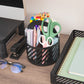 Mind Reader Round Metal Desktop Carousel Organizer with Handle, Four Compartments, Office Supplies and Accessories, Metal