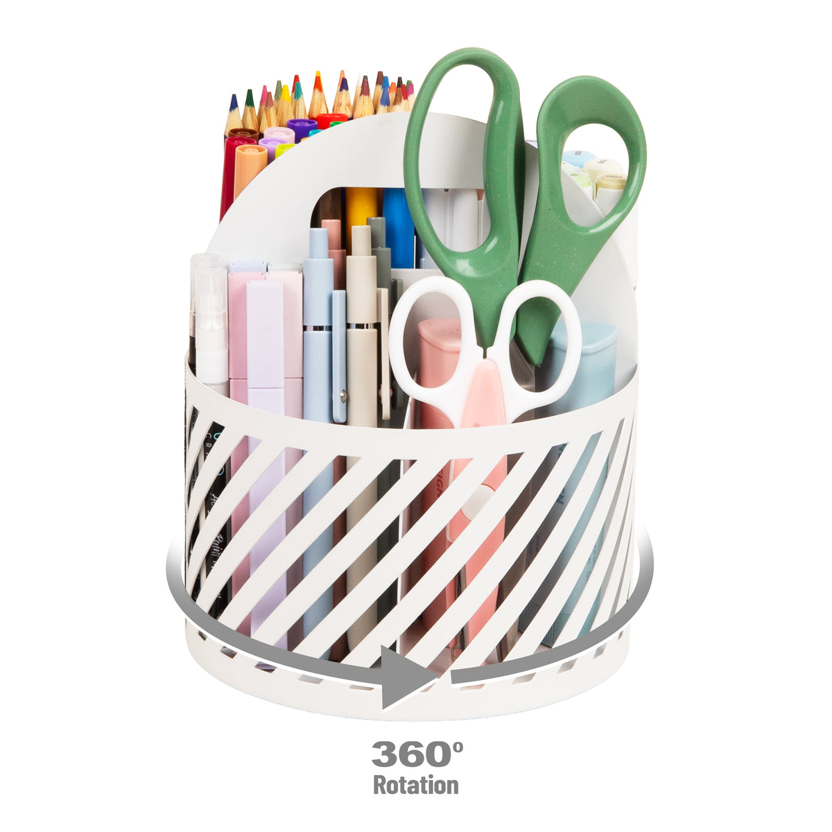 Mind Reader Round Metal Desktop Carousel Organizer with Handle, Four Compartments, Office Supplies and Accessories, Metal