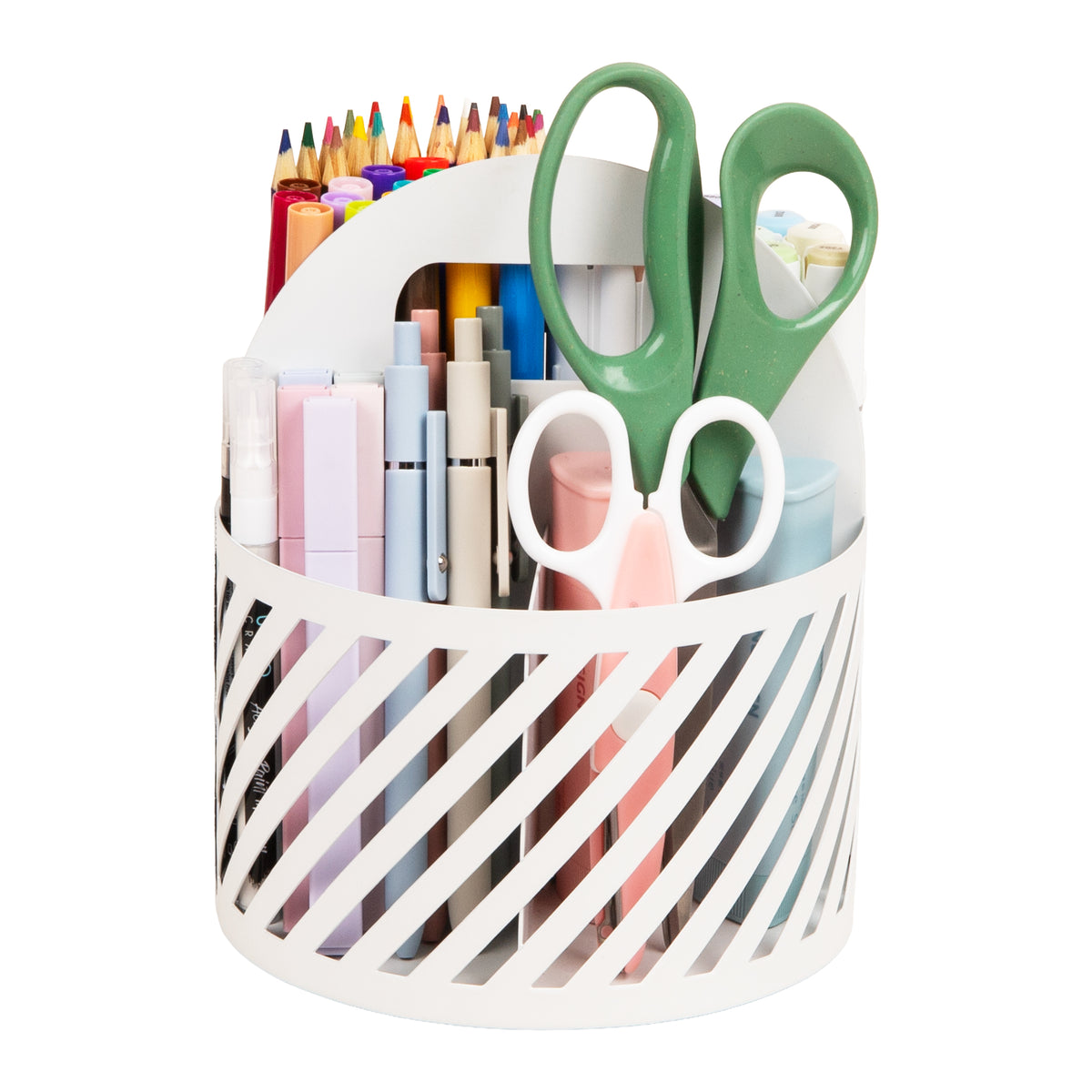Mind Reader Round Metal Desktop Carousel Organizer with Handle, Four Compartments, Office Supplies and Accessories, Metal