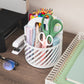 Mind Reader Round Metal Desktop Carousel Organizer with Handle, Four Compartments, Office Supplies and Accessories, Metal