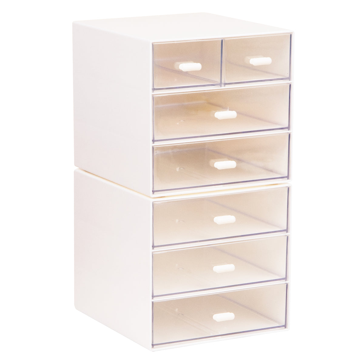 Mind Reader Stackable Craft Supply Organizer, 6 Drawer Desktop Storage with Clear Drawers, Plastic, Set of 2, White