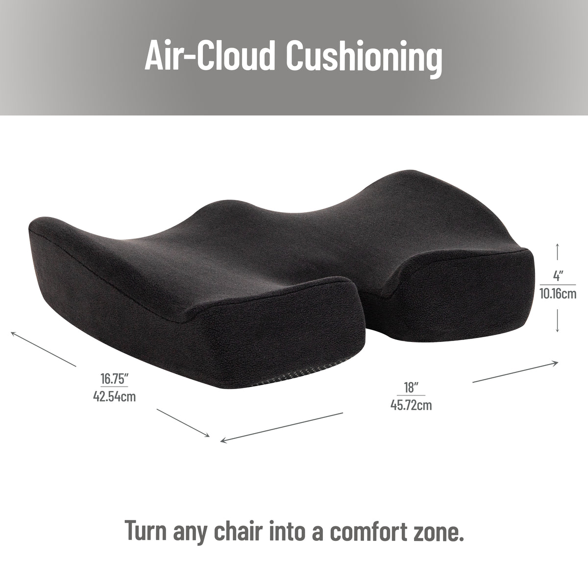 Mind Reader Memory Foam Seat Cushion, Ergonomic Pressure Relief for Office, Car, and More, Relieves Hip, Tailbone, Coccyx & Sciatica Pain, 18"L x 16.75"W x 4"H