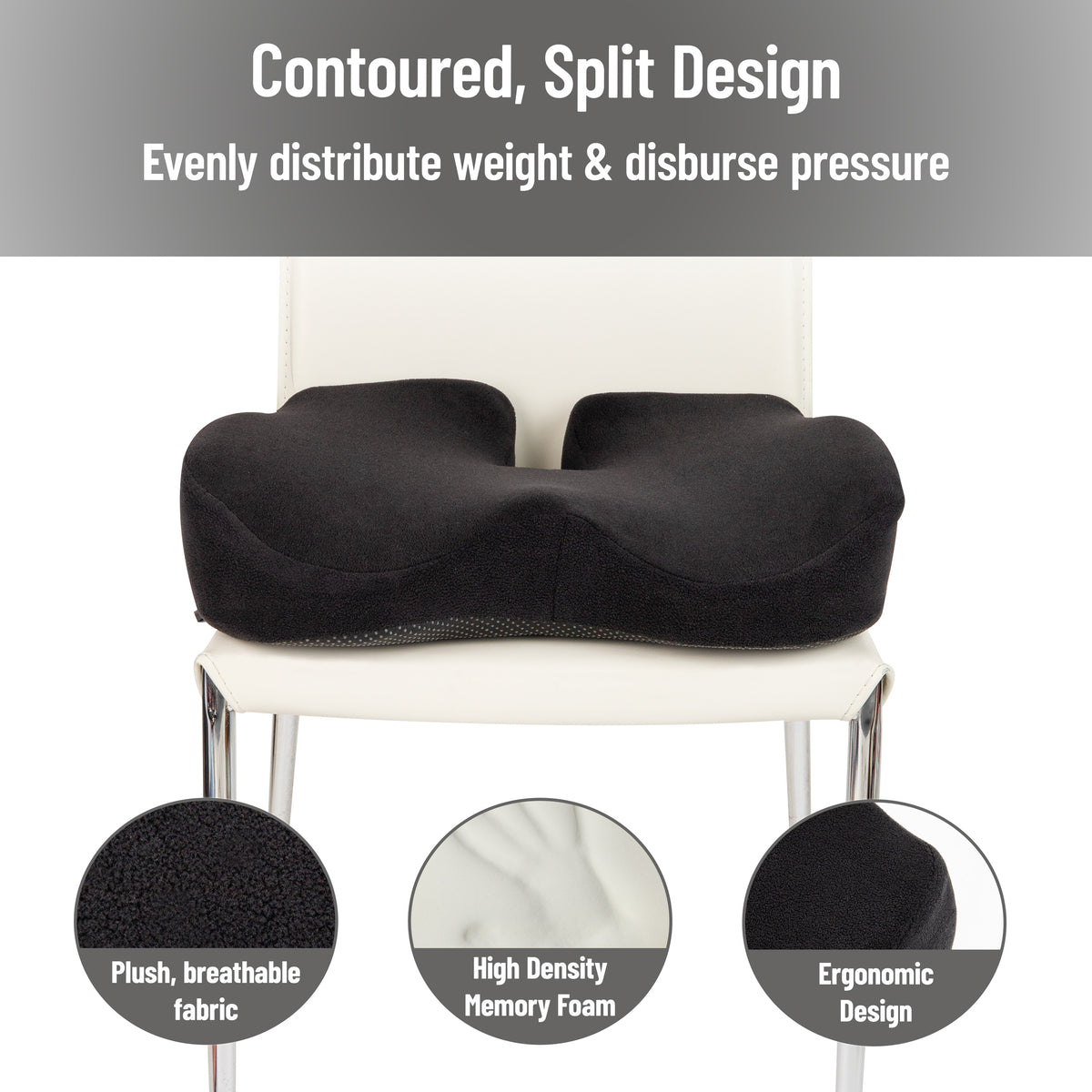 Mind Reader Memory Foam Seat Cushion, Ergonomic Pressure Relief for Office, Car, and More, Relieves Hip, Tailbone, Coccyx & Sciatica Pain, 18"L x 16.75"W x 4"H