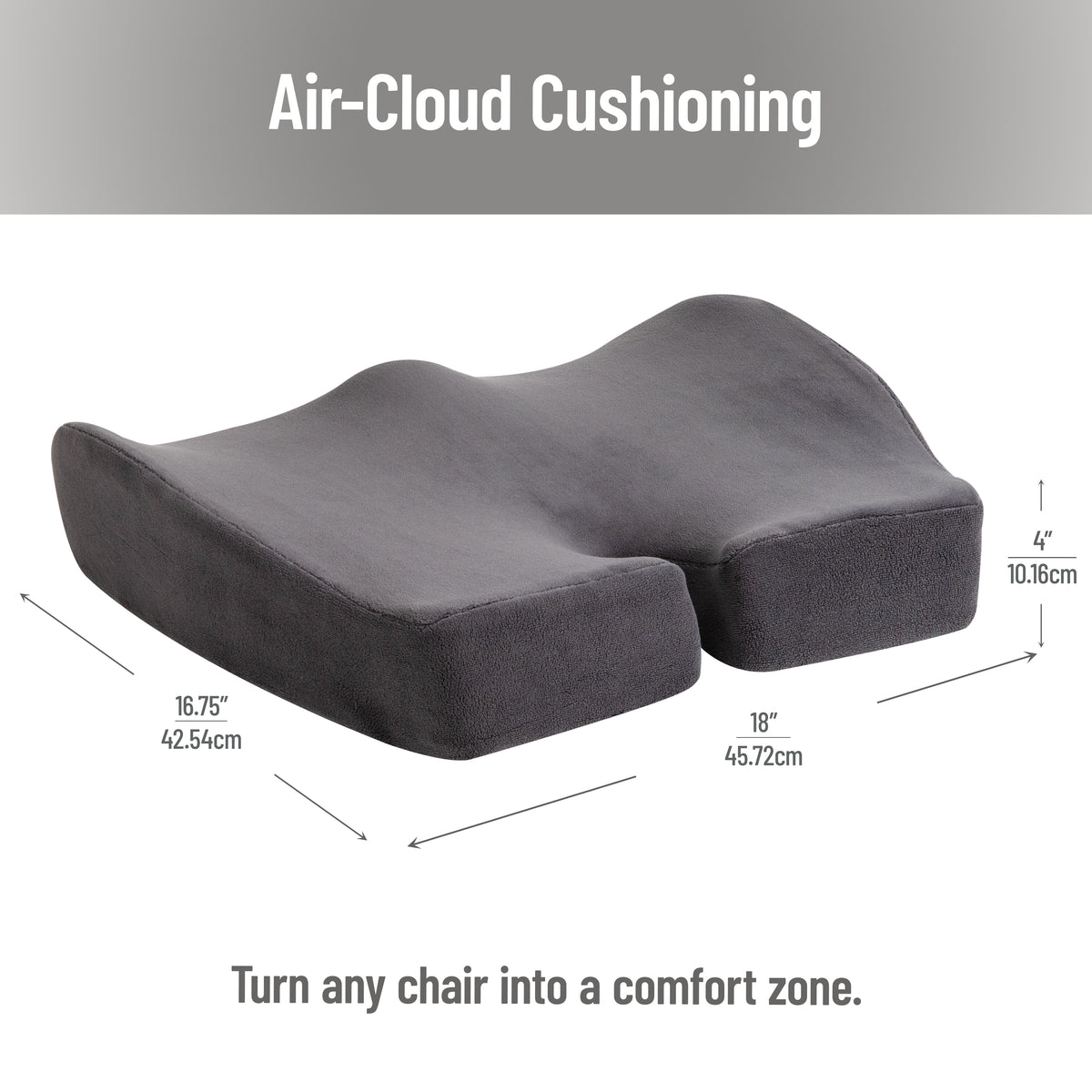 Mind Reader Memory Foam Seat Cushion, Ergonomic Pressure Relief for Office, Car, and More, Relieves Hip, Tailbone, Coccyx & Sciatica Pain, 18"L x 16.75"W x 4"H