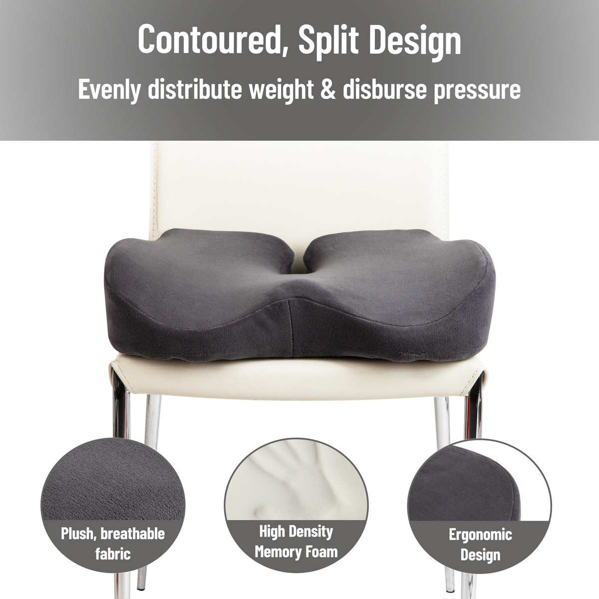 Mind Reader Memory Foam Seat Cushion, Ergonomic Pressure Relief for Office, Car, and More, Relieves Hip, Tailbone, Coccyx & Sciatica Pain, 18"L x 16.75"W x 4"H