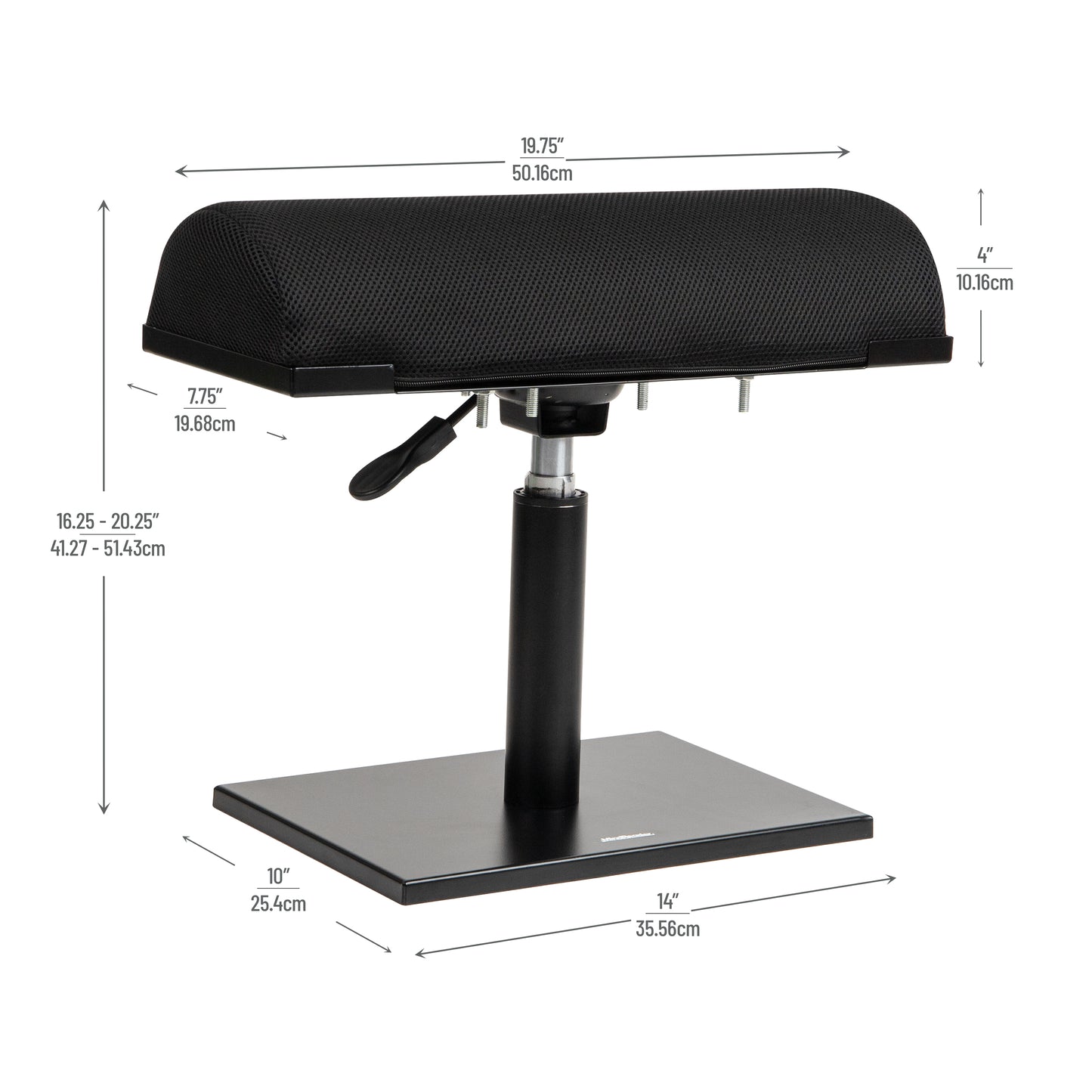 Mind Reader Foot Rest,  Under Desk at Work, Ergonomic, Height Adjustable, Office, Foam, 16.75"L x 7.5"W x 3.75"H, Black