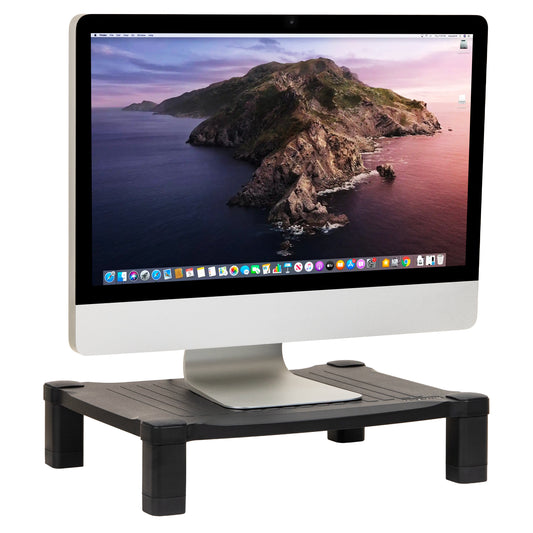 Mind Reader Monitor Stand, Height Adjustable, Desktop Organizer, Laptop Riser, Office, 17.25"L x 13.25"W x 4"H, Black