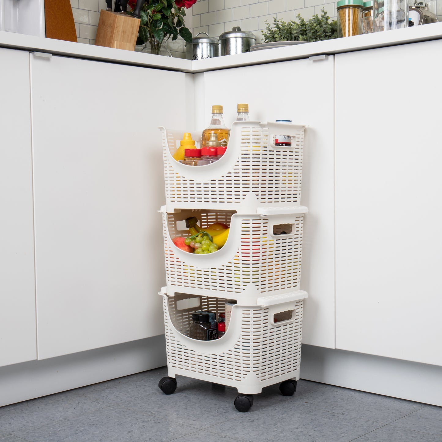 Mind Reader Plastic Storage Cart, Kitchen Storage, Rolling, Toy Storage, Laundry, Kitchen, 14.75"L x 11"W x 28.25"H, Ivory